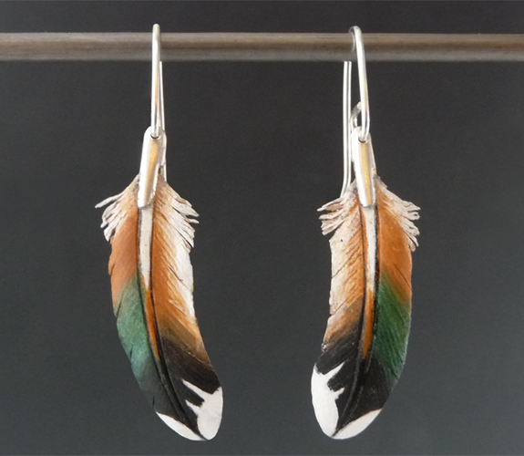 Victoria Elledge - Leather Hummingbird Feather Earrings